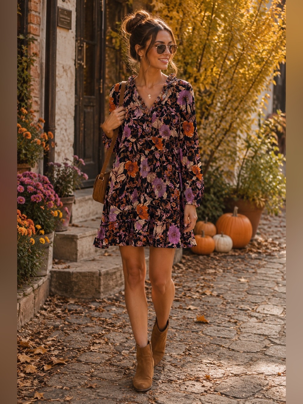 Anthropologie Pilcro Floral Ruffle Tiered Mini Dress Boho Fall Sz M - Picture 1 of 9